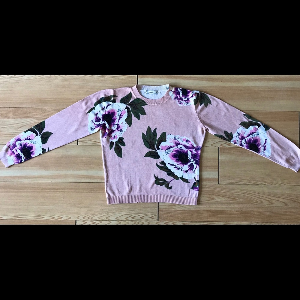 Oasis Dusty Rose Floral Crew Neck Slim Fit Sweater